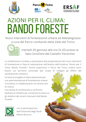 Bando foreste: nuovi interventi di forestazione ad Abbiategrasso - incontro pubblico martedì 30 gennaio alle ore 21.00 - sala consiliare del Castello Visconteo