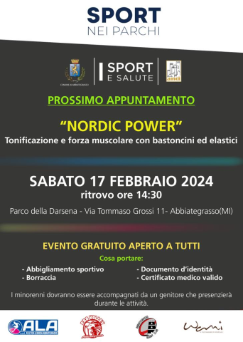 Sport nei parchi - prossimo appuntamento 17 febbraio 2024 "Nordic power"