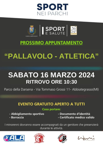 Sport nei parchi - Prossimo appuntamento "Pallavolo - Atletica" - sabato 16 marzo 2024 alle 10.30