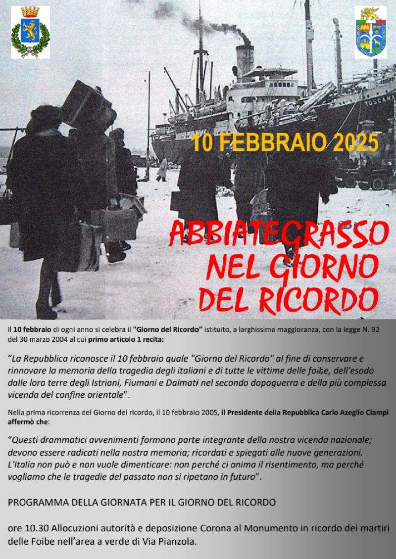 Giorno del Ricordo: cerimonia alle 10.30 in via Pianzola