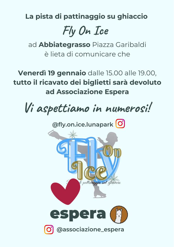 Evento di beneficenza 19 gennaio dalle 15:00 alle 19:00 -Pista di Pattinaggio su ghiaccio - ricavato pro Associazione Espera