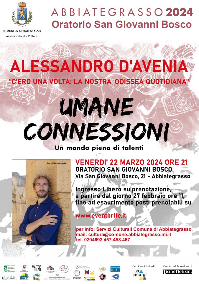 Rassegna Umane Connessioni: incontro con Alessandro D'Avenia "C'ero una volta: la nostra odissea quotidiana" - venerdi 22 marzo ore 21:00