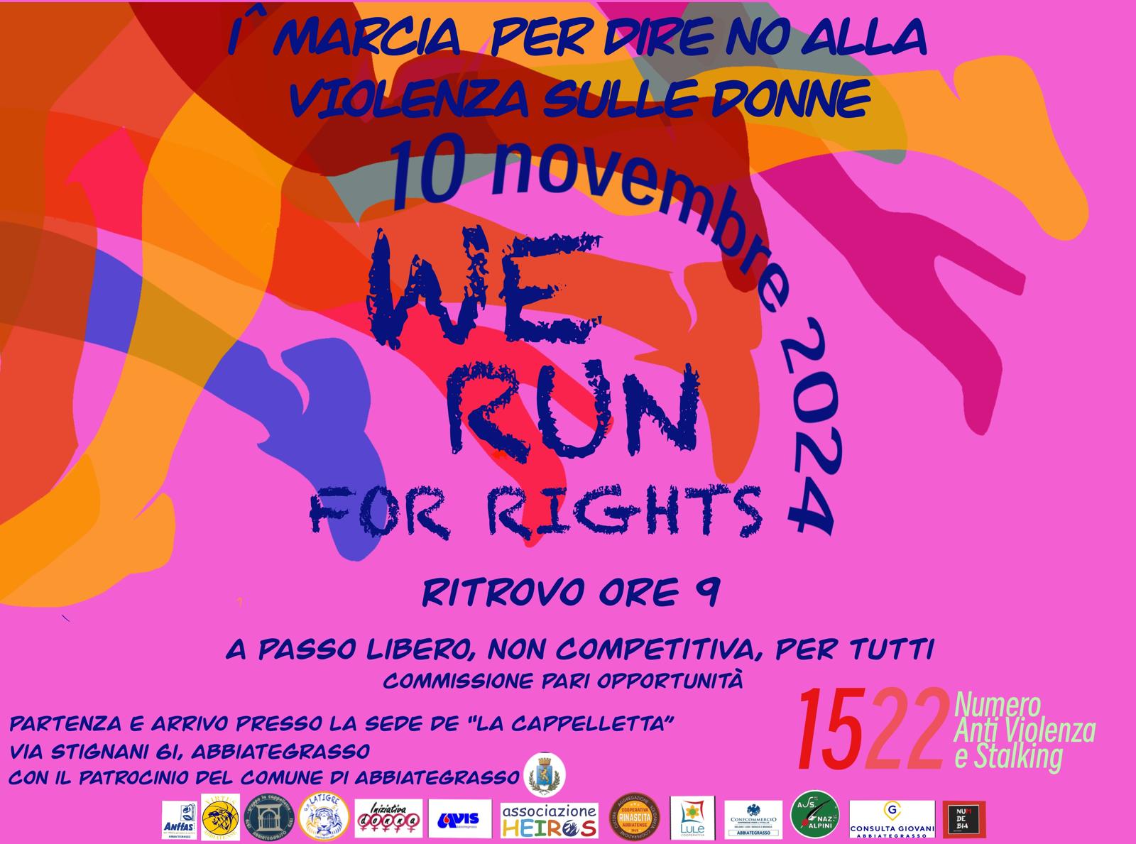 Il 10 novembre: prima edizione della We Run for Rights: la marcia contro la violenza di genere sostenuta dalla Commissione Pari Opportunità